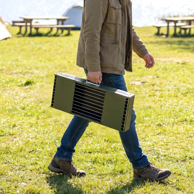 Outsunny Portable BBQ Grill, Foldable Charcoal Grill for Camping and Picnics with 2 Side Shelves and Handle, Green