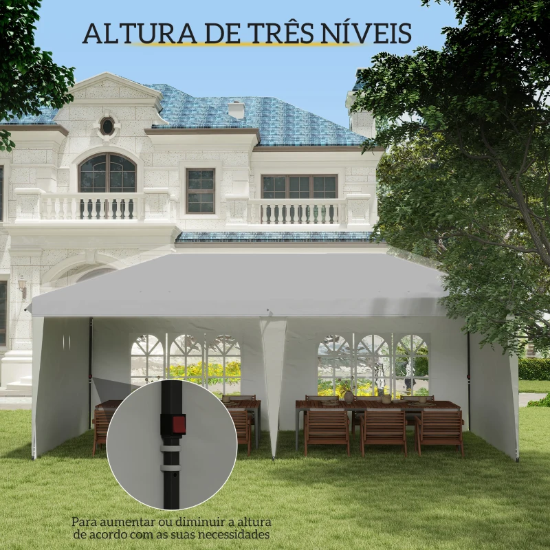 Outsunny Tenda Dobrável 6x3 m Pop-up com 4 Laterais Desmontáveis Tenda de Jardim com 2 Janelas Visíveis Saco de Transporte Branco