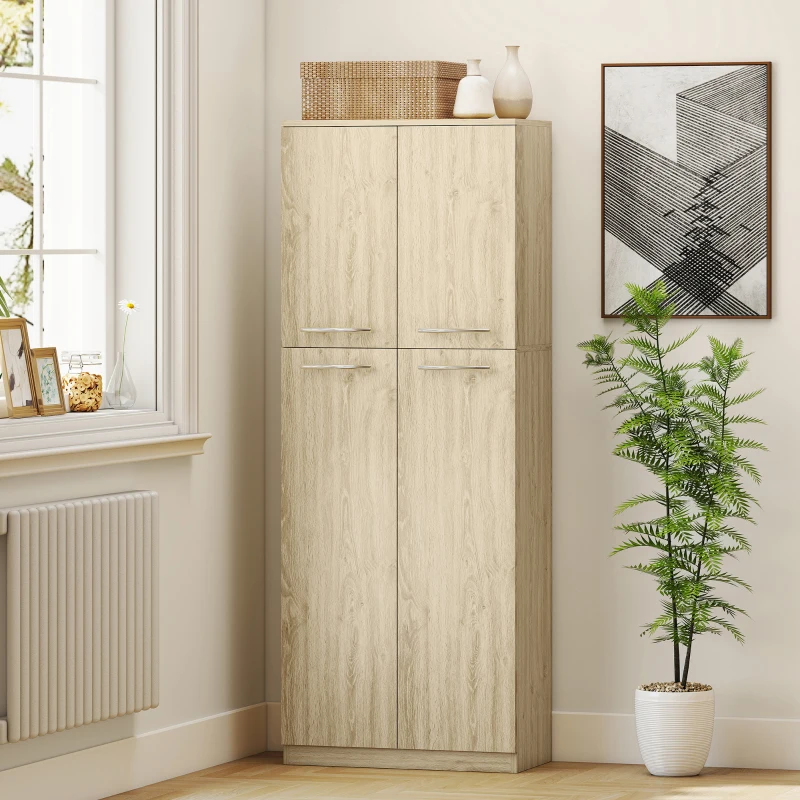 HOMCOM Minimaler Aufbewahrungsschrank mit 2 Schrankfächern und verstellbaren Regalböden, Holz in Eiche, 59x31x155 cm