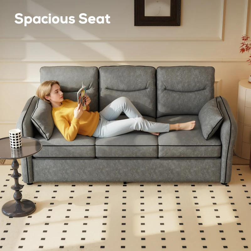 HOMCOM 3 Seater Sofa, Faux Leather Couch - Grey