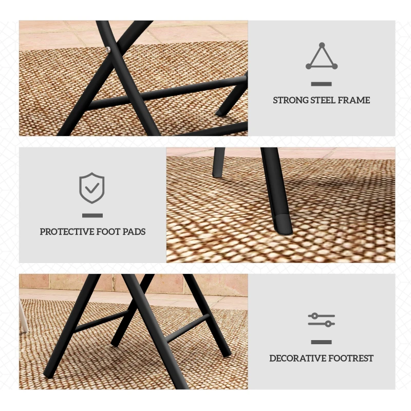 Outsunny 3 Pieces Outdoor Bistro Set, Glass Top Outdoor Table and 2 Folding Chairs with Protecting Feet, Black