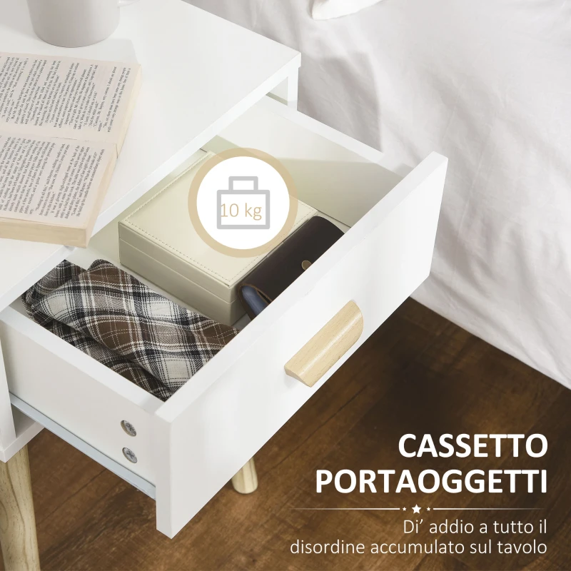 HOMCOM Set 2 Comodini per Camera da Letto con Cassetto, in Legno, 40.5x30.5x60 cm, Color Rovere e Bianco