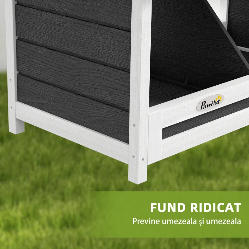 PawHut Cuib pentru Găini cu 3 Compartimente, Bază Ridicată și Acoperiș din Bitum, din Lemn, 95x37x34 cm, Gri