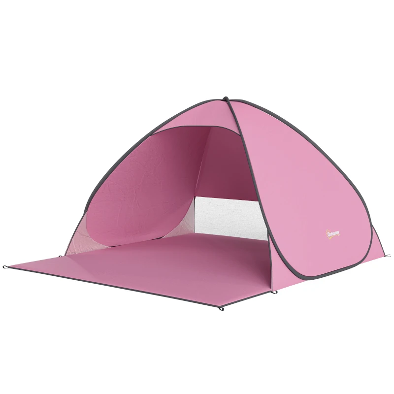 Outsunny Pop up Beach Tent, UV 50+ Sun Shelter with Carry Bag, 2x1.5m for 2-3 Person, Pink
