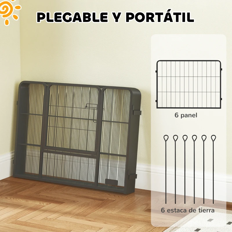 PawHut Parque para Perros de 6 Paneles de 60 cm de Altura con Puerta para Interior y Exterior Negro