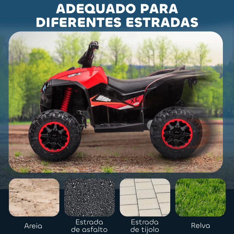 HOMCOM Quadriciclo Elétrico para Crianças de 3-5 Anos Veículo Eléctrico a Bateria 12V com 2 Motores 83x53x55,5cm Vermelho