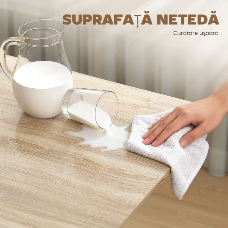 HOMCOM Masă Pliabilă pentru 4-6 Persoane cu 2 Extensii și Roți cu Frână, 120x80x73 cm, Stejar