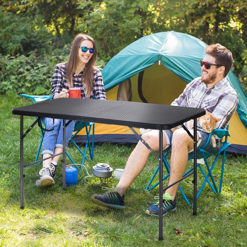 Outsunny Table pliante table de camping pliable table de jardin dim. 120L x 60l x 74H cm métal époxy HDPE noir