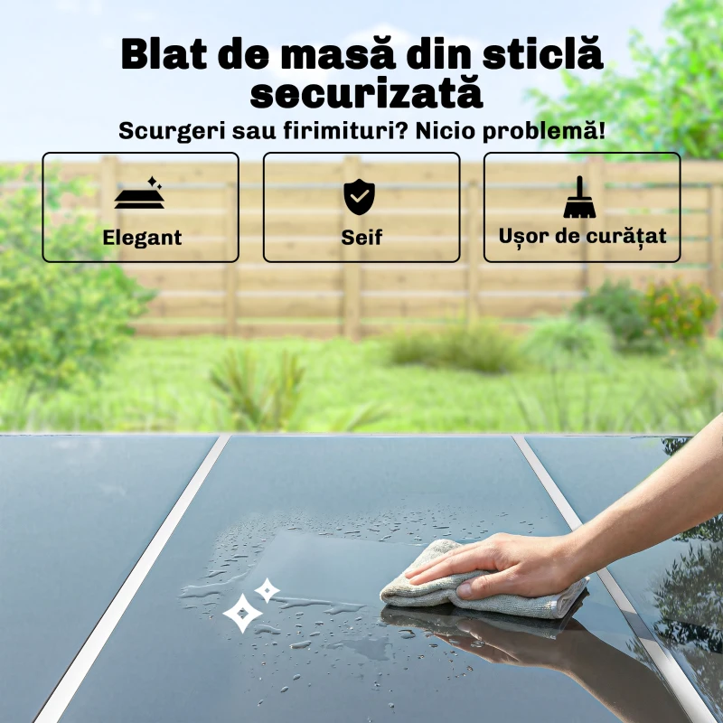 Outsunny Set Grădină 7 Piese: Masă Dreptunghiulară și 6 Scaune Suprapozabile