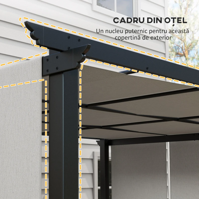 Outsunny Pergolă Gazebo 3x3.5 m cu 3 Acoperișuri Reglabile, din Oțel și Poliester Anti-UV, Gri Deschis