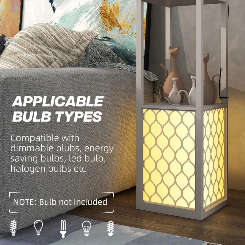 HOMCOM Lampa podłogowa w nowoczesnym designie, 2 półki, przełącznik łańcuszkowy, 26 cm x 26 cm x 156 cm, Czarny + Biały