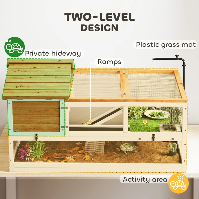 Dom dla żółwi PawHut, dwupoziomowy, z uchwytem na lampę, klatka dla małych zwierząt, pomarańczowy