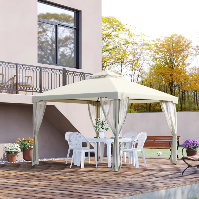 Outsunny Tonnlle de jardin barnum pavillion de jardin 3 x 3 double toit avec moustiquaires amovibles imperméable crème