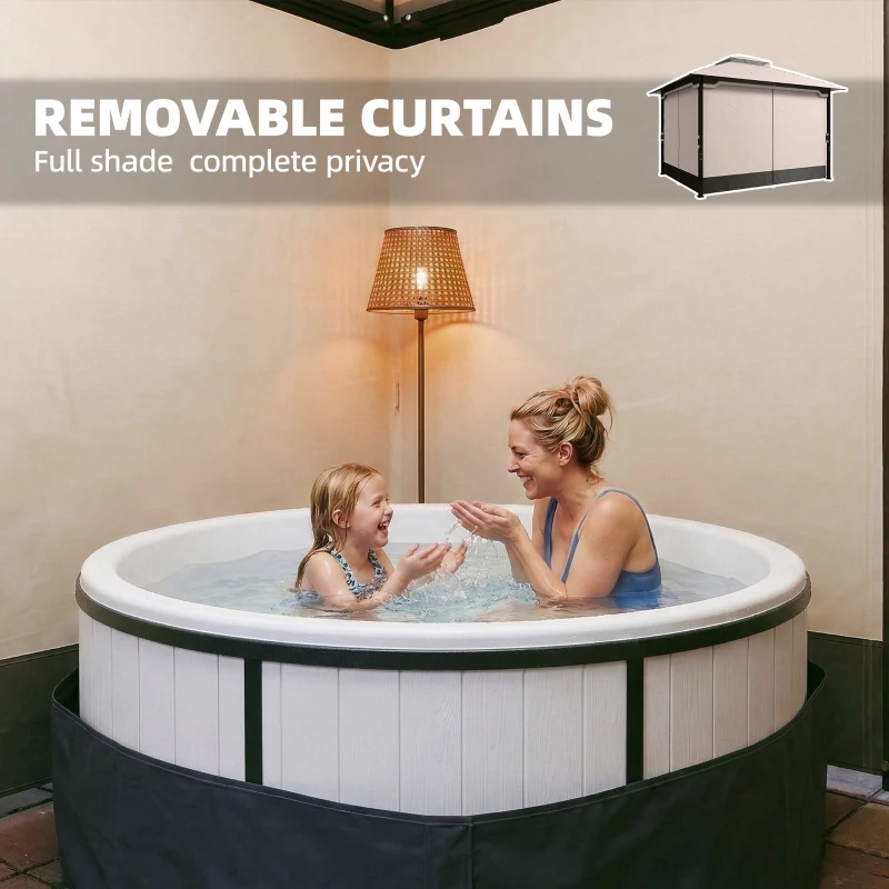 Outsunny Pawilon 3,6x3 m Wodoodporny Stabilny Zimowy Pawilon Ogrodowy z Podwójnym Dachem, Moskitierą, Zasłonami, Otworami Odwadniającymi