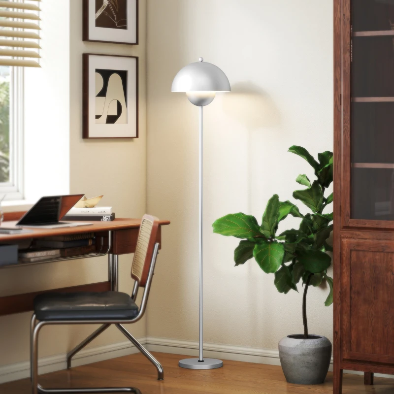 HOMCOM Lampă de podea pentru living modernă cu abajur în formă de bol, întrerupător de picior, soclu E27, fără bec, Ø30x155 cm Argintiu