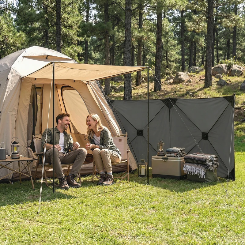 Outsunny Protetor de vento dobrável para camping, tela de privacidade com cordas de amarração, ganchos de solo, bolsa de transporte para camping jardim 480 x 120 cm Cinza escuro