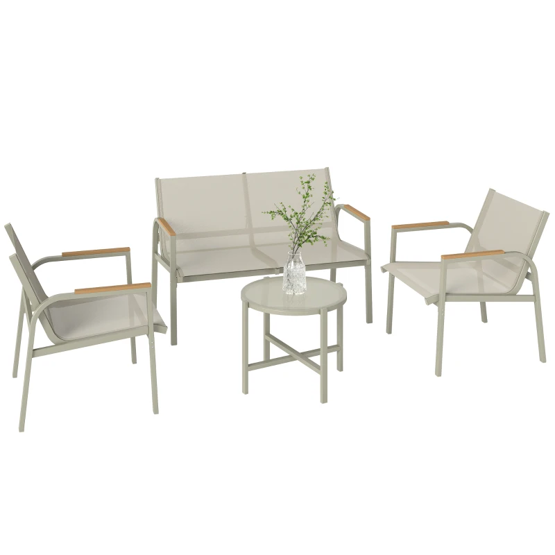 Outsunny Gartenmöbel Set wetterfest Metall Sitzgruppe für 4 Personen Gartenlounge mit 2er-Sofa 2 Sesseln Beistelltisch Grün