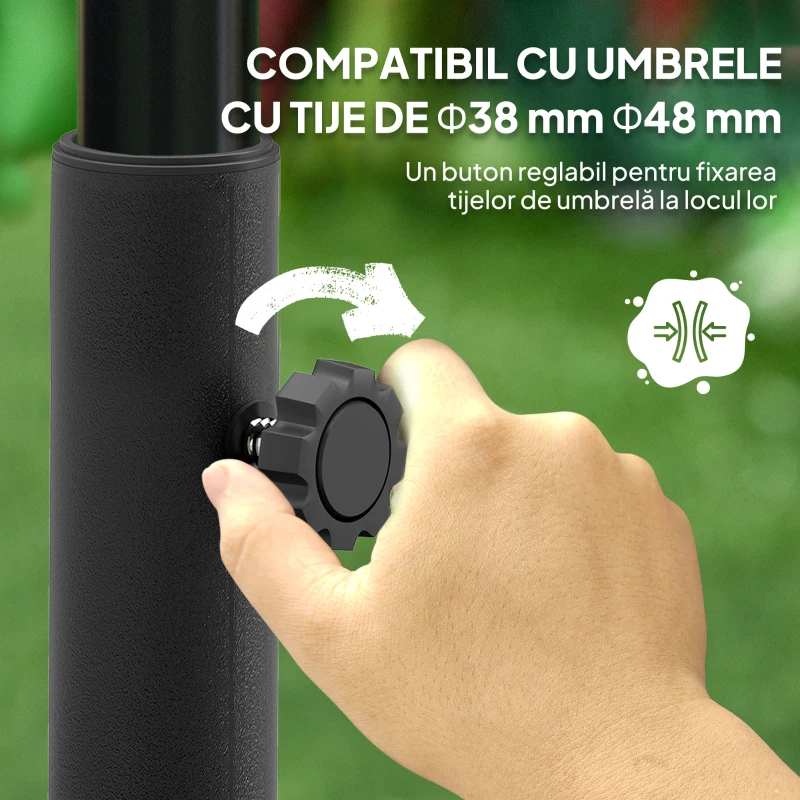 Outsunny Bază pentru umbrelă cu roți, umplibilă cu apă sau nisip, din HDPE, 48x48x32.5 cm, negru