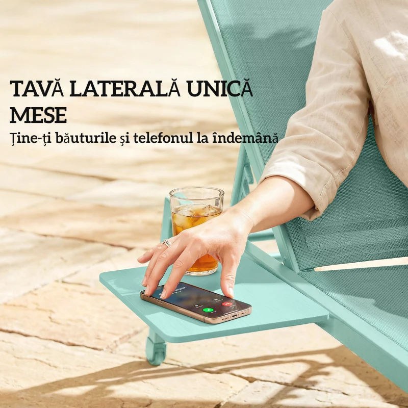 Outsunny Set 2 Șezlonguri cu Măsuță, Șezlonguri Grădină cu Spătar Reglabil.