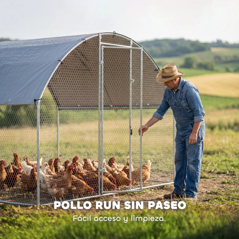 PawHut Gallinero para Exterior 2,8x1,7x1,9 m Cubierta de Tela Oxford Anti-UV Impermeable Pestillos para 5-8 Gallinas Plata