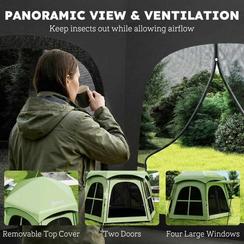 Outsunny Pop Up Tent 3000mm Waterproof Instant Camping Tent 3-4 Person with 2 Doors 4 Windows Green