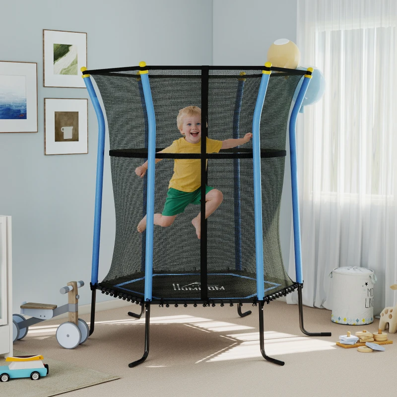 HOMCOM Trampoline pour enfant Ø 1,63 x 1,9 m filet de sécurité porte zippée 6 poteaux rembourrés inclus bleu noir