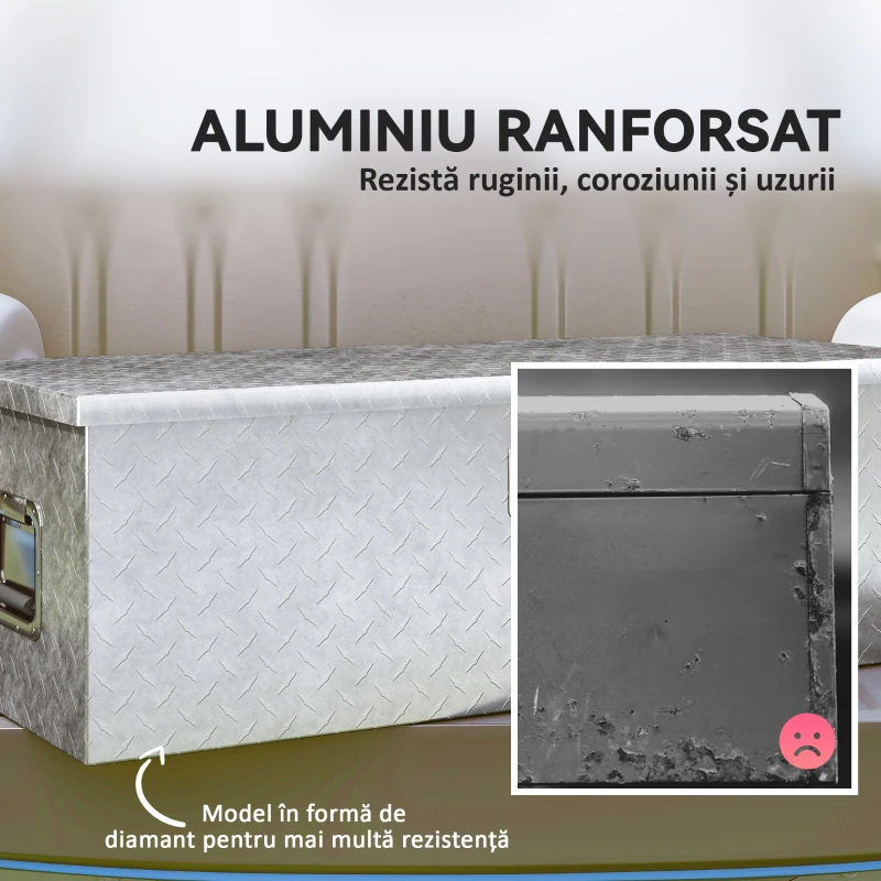 HOMCOM Cutie de Scule din Aluminiu cu Lacăt și 2 Chei, Mânere Laterale, Cutie de Depozitare 43L Rezistentă, Ideală pentru Camioane, Autorulote, Remorci, 76.2x33x24.4cm, Argintiu