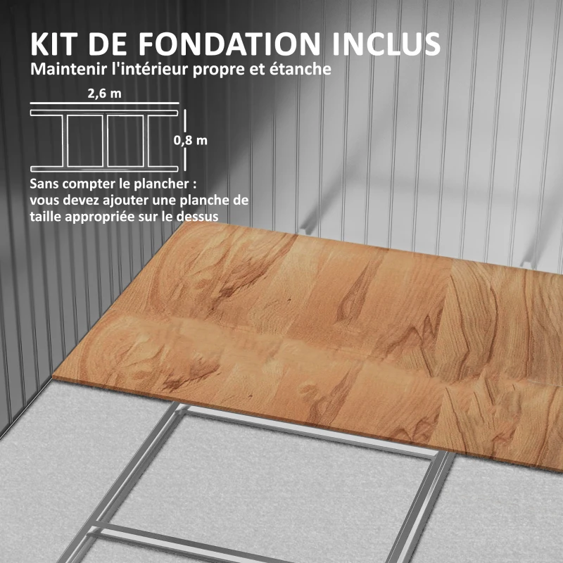 Outsunny Abri de jardin 5,4 m² 2,77 x 1,95 x 1,92 m kit de fondation porte coulissante ventilations acier galvanisé, marron