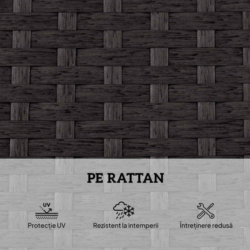 Outsunny Set 2 Șezlonguri de Grădină din Ratan cu Măsuță Laterală și Spătar Reglabil, 184x60x22 cm, Gri Închis