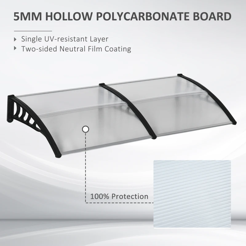 Outsunny Zadaszenie drzwiowe, ochrona przed deszczem, wiatrem i gradem, poliwęglan, aluminiowe wsporniki, 200 x 96 x 27 cm, czarne