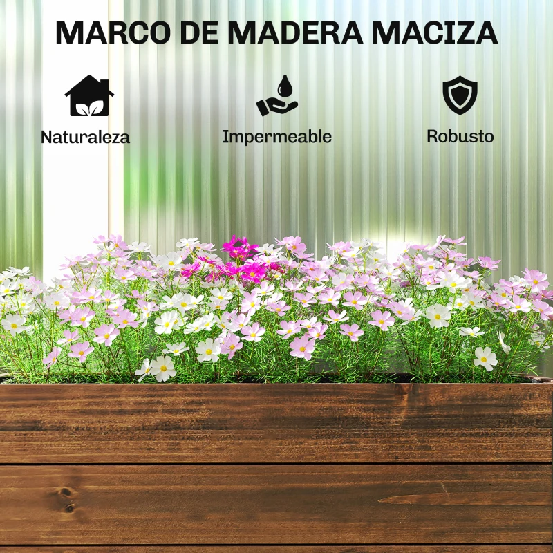 Outsunny Jardinera Exterior de Madera con Ruedas con Orificio de Drenaje y Tela no Tejida Macetero 60x30x41 cm Marrón Oscuro