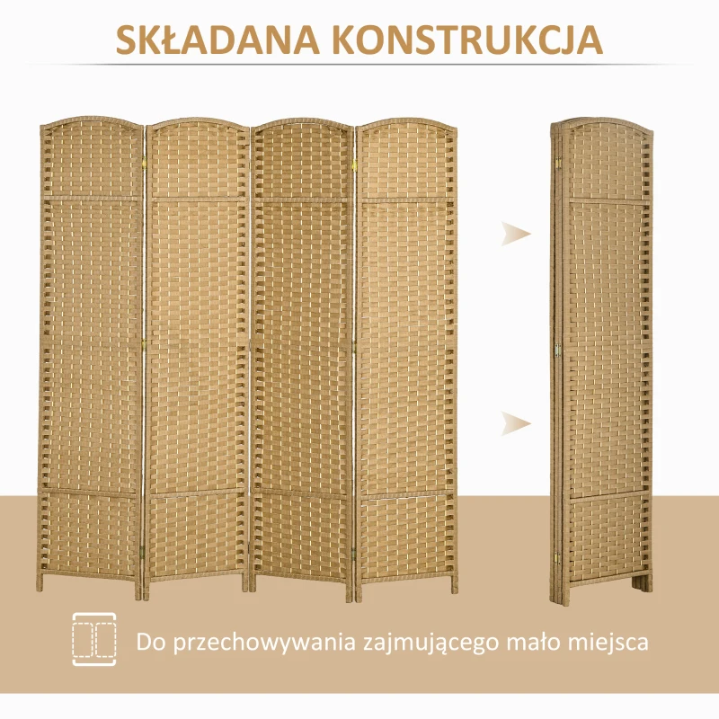HOMCOM 4-częściowa Przegroda, Składana Przegroda Wzrokowa, Przegroda do Salonu, Sypialni, Biura Domowego, Naturalna