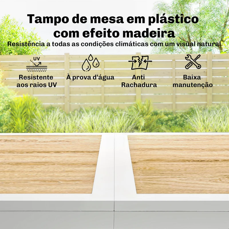 Outsunny Conjunto de Mesa e Cadeiras de Jardim de 7 Peças Móveis de Jardim para Exterior com Mesa de Plástico PSPC 6 Cadeiras Empilháveis Branco