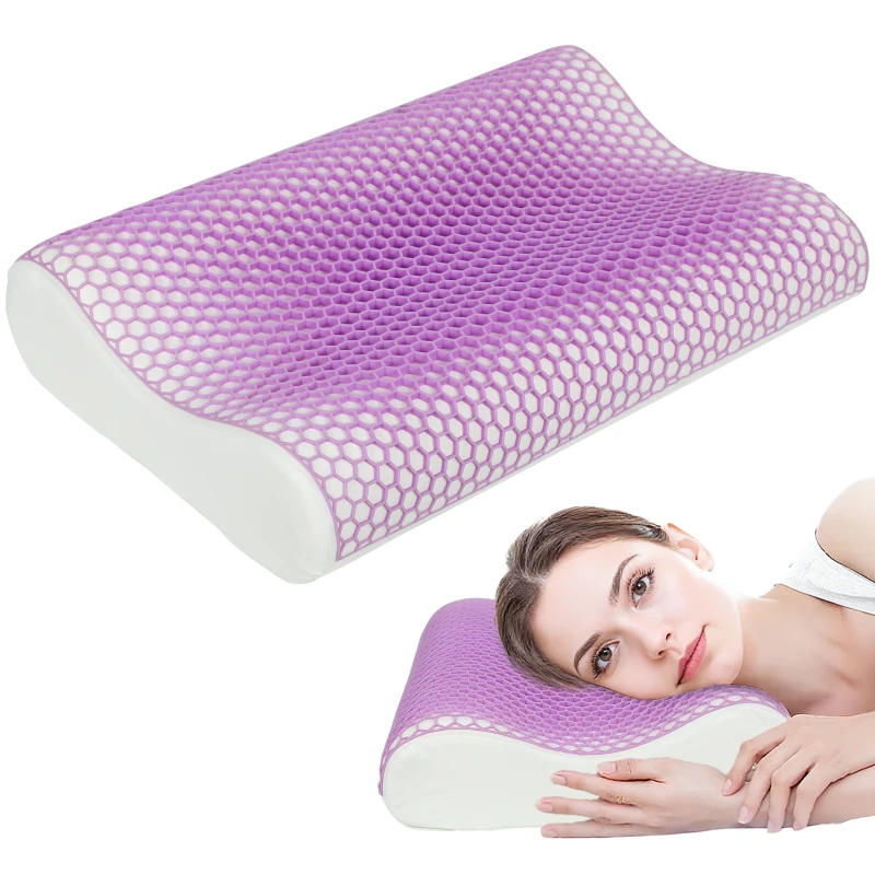HOMCOM TPE Memory Foam Pillow for Pain Relief, Neck Pillow, 2S Slow-Rebound, 2 Height Design for Side Back Stomach Sleeper, Fits Standard King Queen Beds, Purple