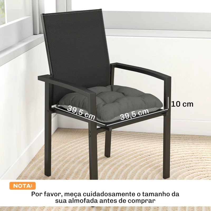 Outsunny Conjunto de 4 Almofadas para Cadeiras de Jardim com Laços e Base Antiderrapante Impermeáveis 39,5x39,5x10 cm Cinzento Escuro