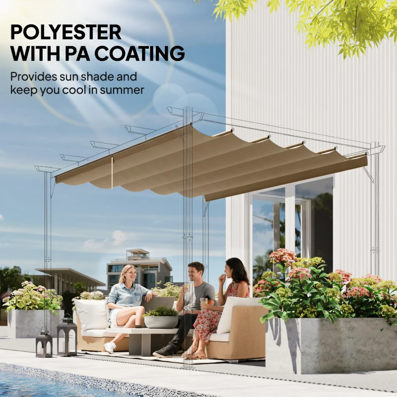 Outsunny Retractable Pergola Cover, 3.5 x 2.6 m Replacement Canopy Fabric for 4 x 3 m Frame, Roof Top Only, Tan