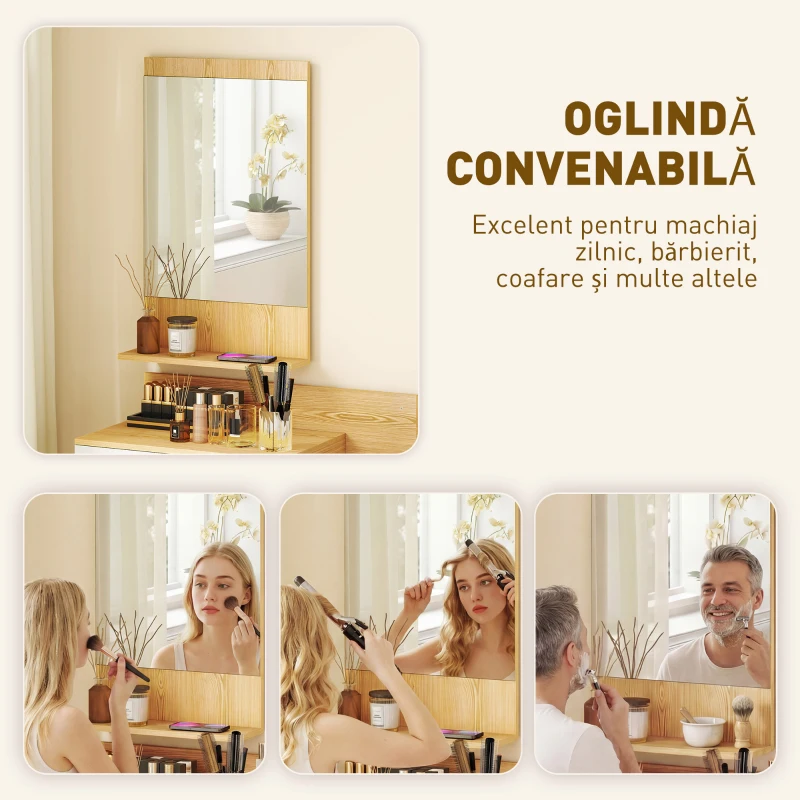 HOMCOM Set de Intrare cu Oglindă cu Raft și Dulap Suspendat cu Sertar și 2 Rafturi Deschise, din Lemn și Sticlă