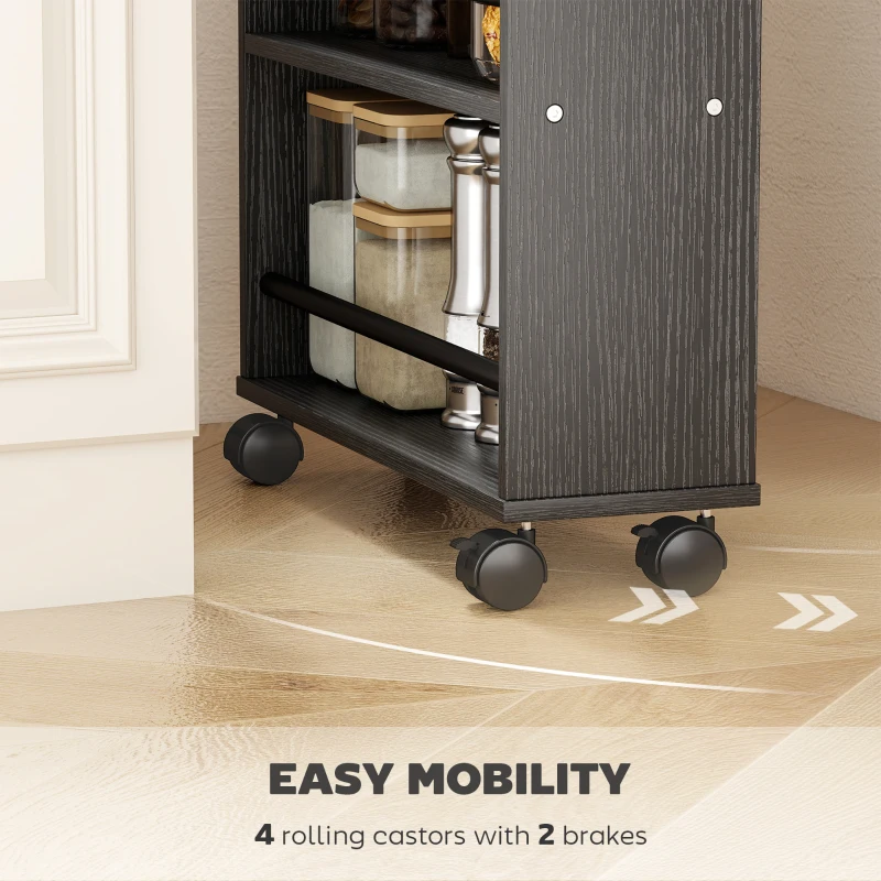 HOMCOM Wielofunkcyjny regał na kółkach, wąska konstrukcja, 4 półki, 45x15x91 cm, czarny