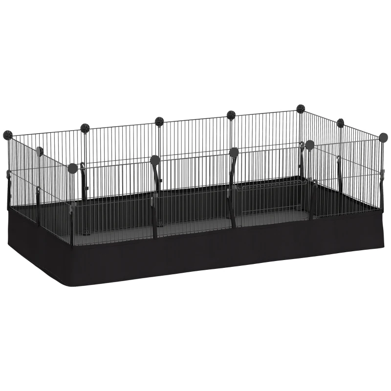 PawHut Valla Metálica para Mascotas de 12 Paneles DIY Alfombrilla Impermeable Parque para Cobayas Erizos 120x60x40 cm Negro