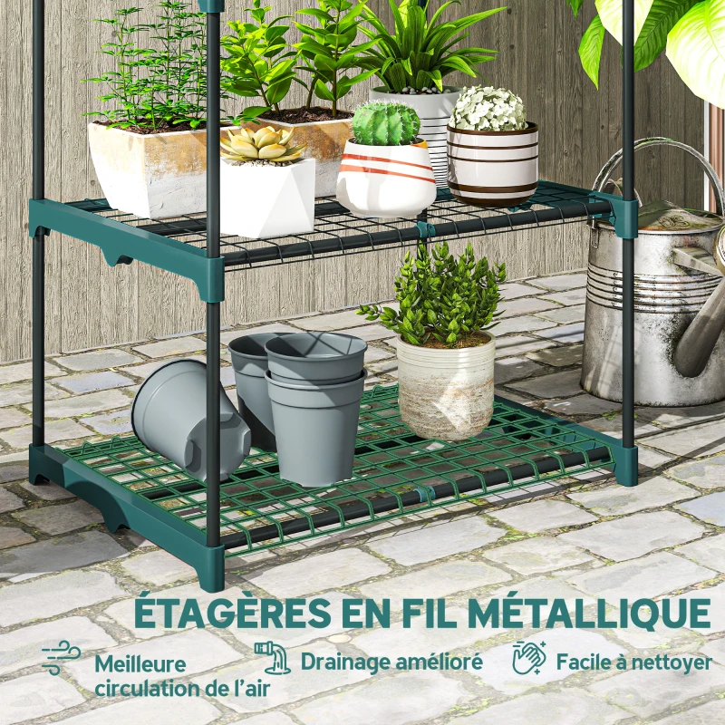 Outsunny Étagère à fleurs en acier 5 niveaux intérieur et extérieur support de plantes pour jardin balcon salon 67x49x138cm vert
