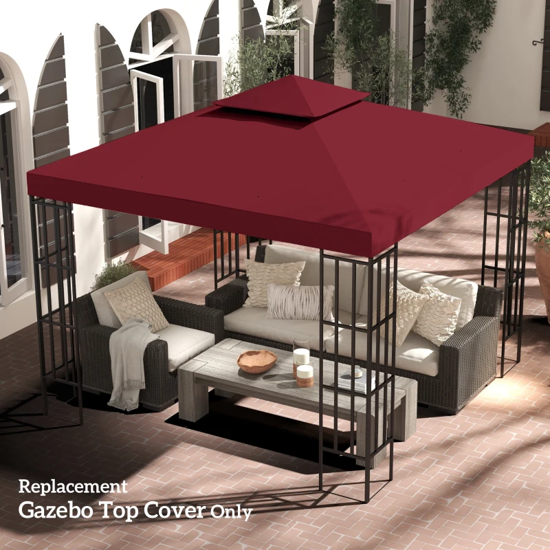 Outsunny Toit de Remplacement pour pavillon de Jardin Toile de Rechange pour pavillon tonnelle Tente 3 x 3 m Rouge vineux