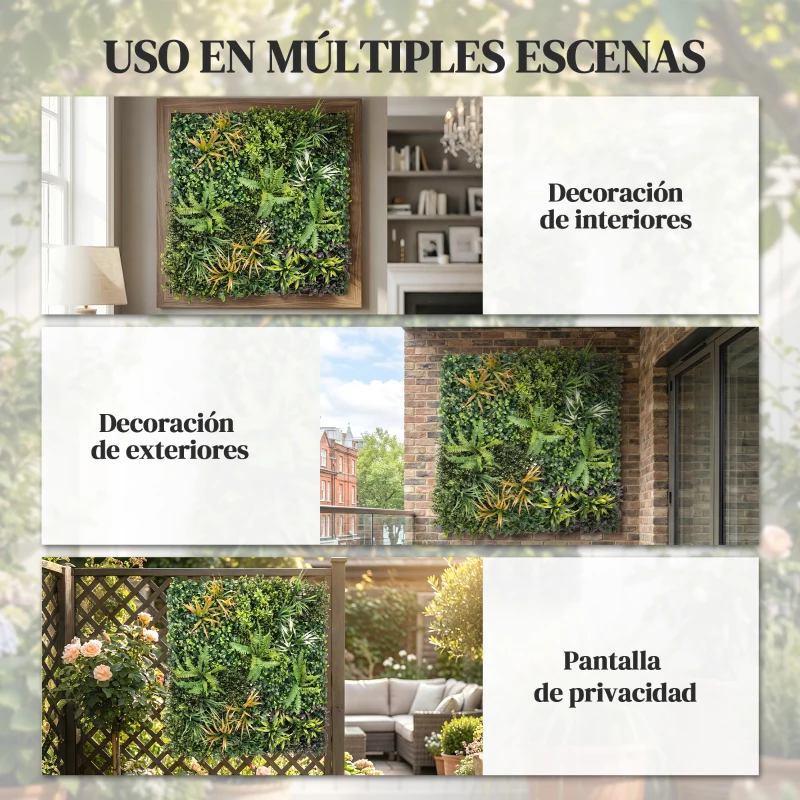 Outsunny Seto Artificial Ocultación Jardín en Rollo 1x1 m Valla de Privacidad de Hiedra Artificial para Balcón Exterior