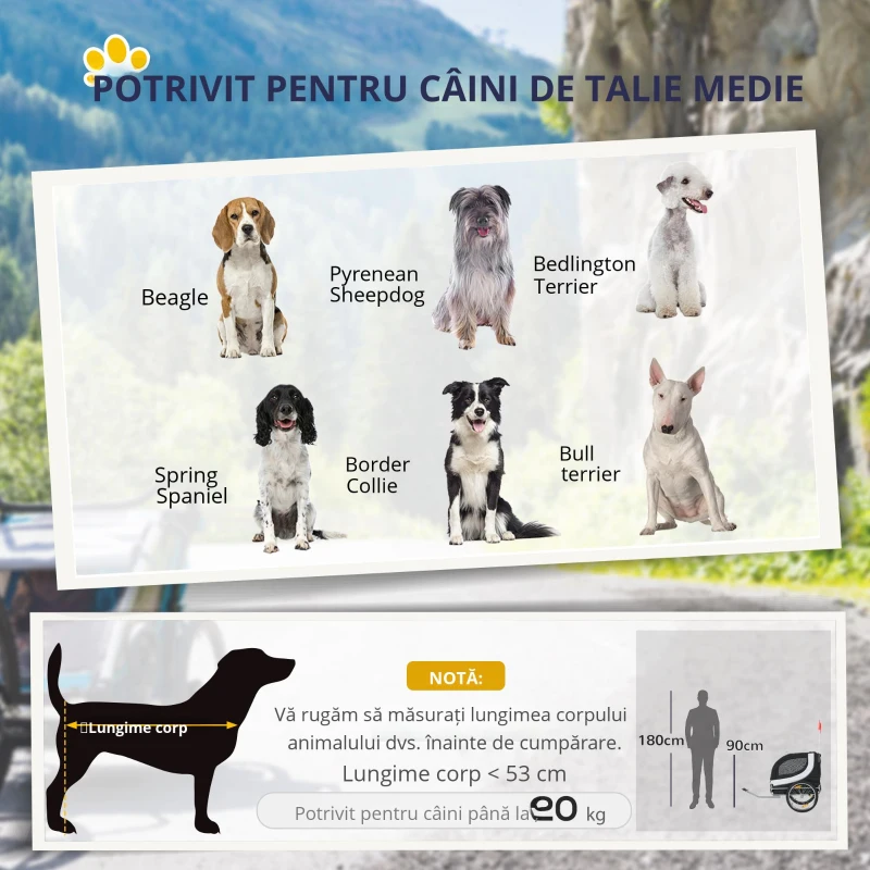 PawHut Rimorchio per Animali Domestici Pieghevole da Bicicletta, bianco e nero, 130x90x110cm