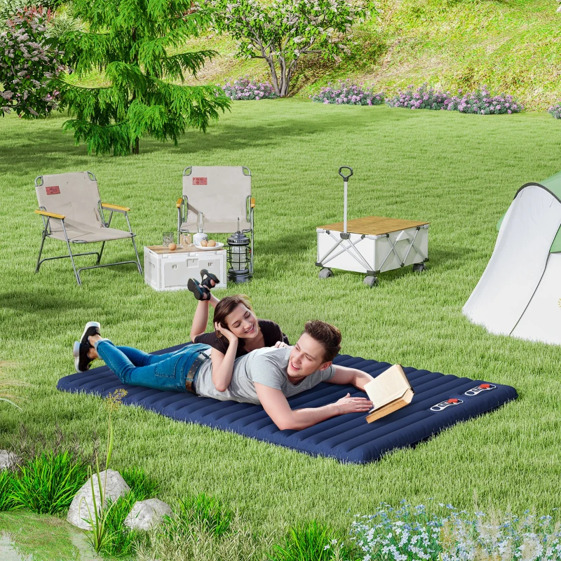 Outsunny Matelas autogonflant de camping - grand confort 2 personnes - pliable avec sac de transport inclus - bleu marine