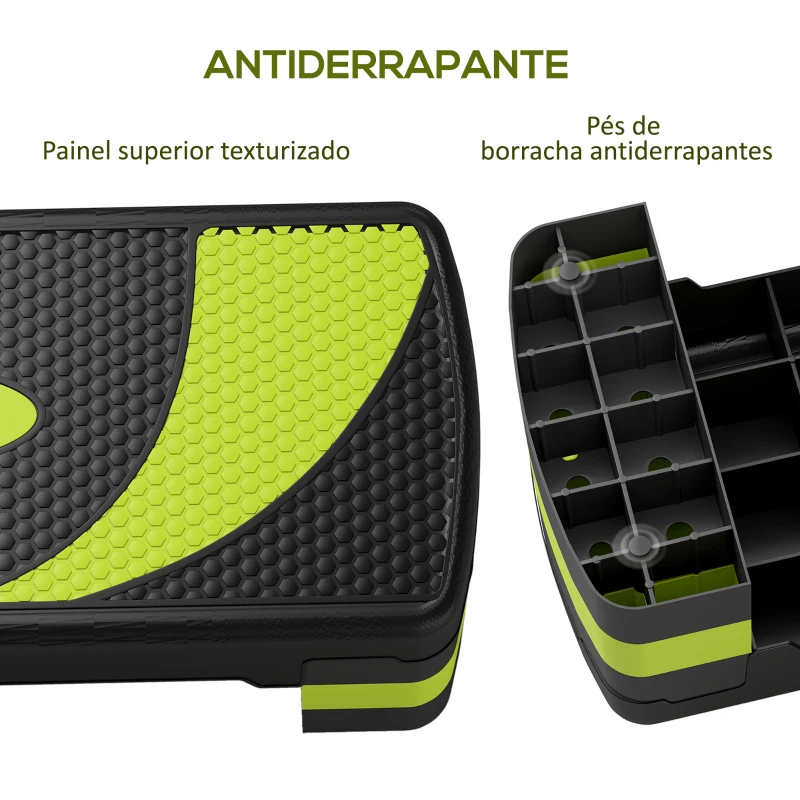 HOMCOM Step para Exercício Aeróbico Plataforma Step com Altura Ajustável em 3 Níveis 80x31x10-20 cm Verde e Preto