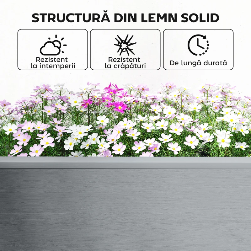 Outsunny Jardinieră Ridicată cu 2 Ghivece Laterale și Raft pentru Unelte, din Lemn de Brad, 149x46x76 cm, Gri