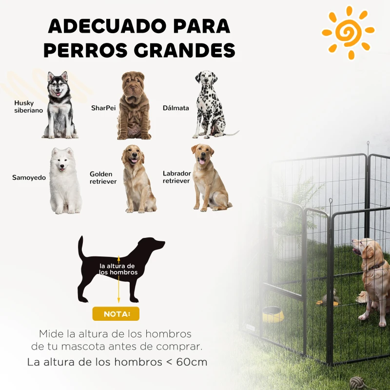 PawHut Parque para Perros de 6 Paneles de 100 cm de Altura con Puerta para Interior y Exterior Negro