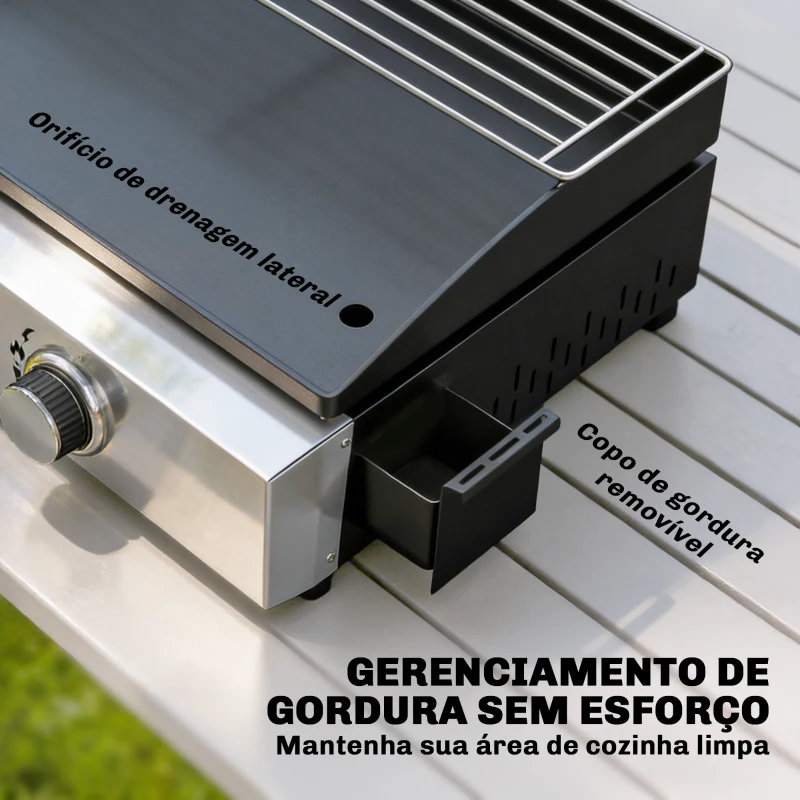 Outsunny Barbecue a Gás com 3 Queimadores 7,5 kW Barbecue Portátil com Placa Grelha de Aquecimento e Recipiente de Gordura Preto
