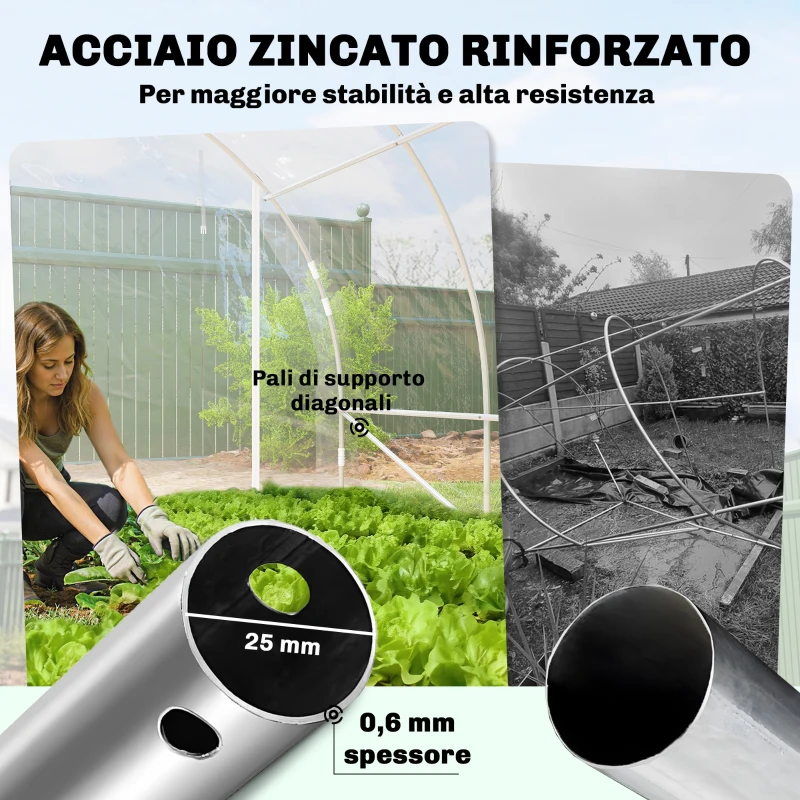 Outsunny Serra a Tunnel 3x4x2 m con Porte Avvolgibili, Telaio in Acciaio e Copertura in PE Anti-UV, Trasparente