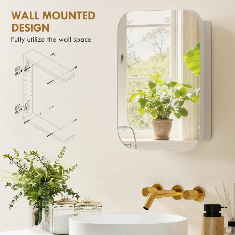 HOMCOM Bathroom Medicine Cabinet with Mirror, Bathroom Wall Cabinet with Adjustable Shelves, Soft Close Hinges, White